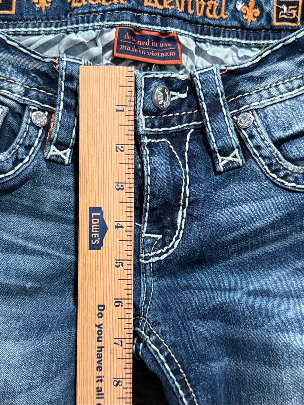 Rock Revival Priya Straight Blue Distressed Embellished Denim Jeans Women's 25 - Picture 7 of 8